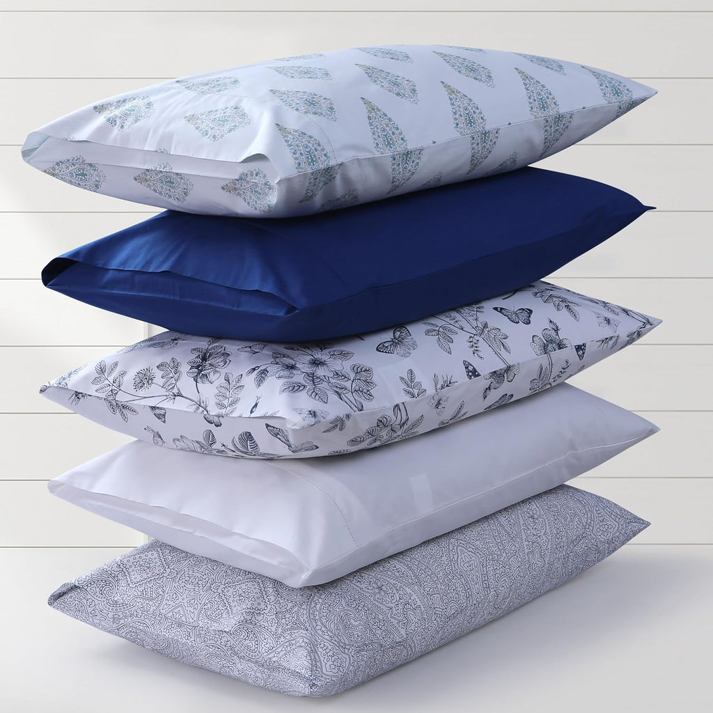 Tribeca Living Organic Cotton Queen Percale Sheets - 400 Thread Count, Extra Deep Pocket, Smooth, Crisp and Breathable, 4-Piece Bedding Set, Evelyn