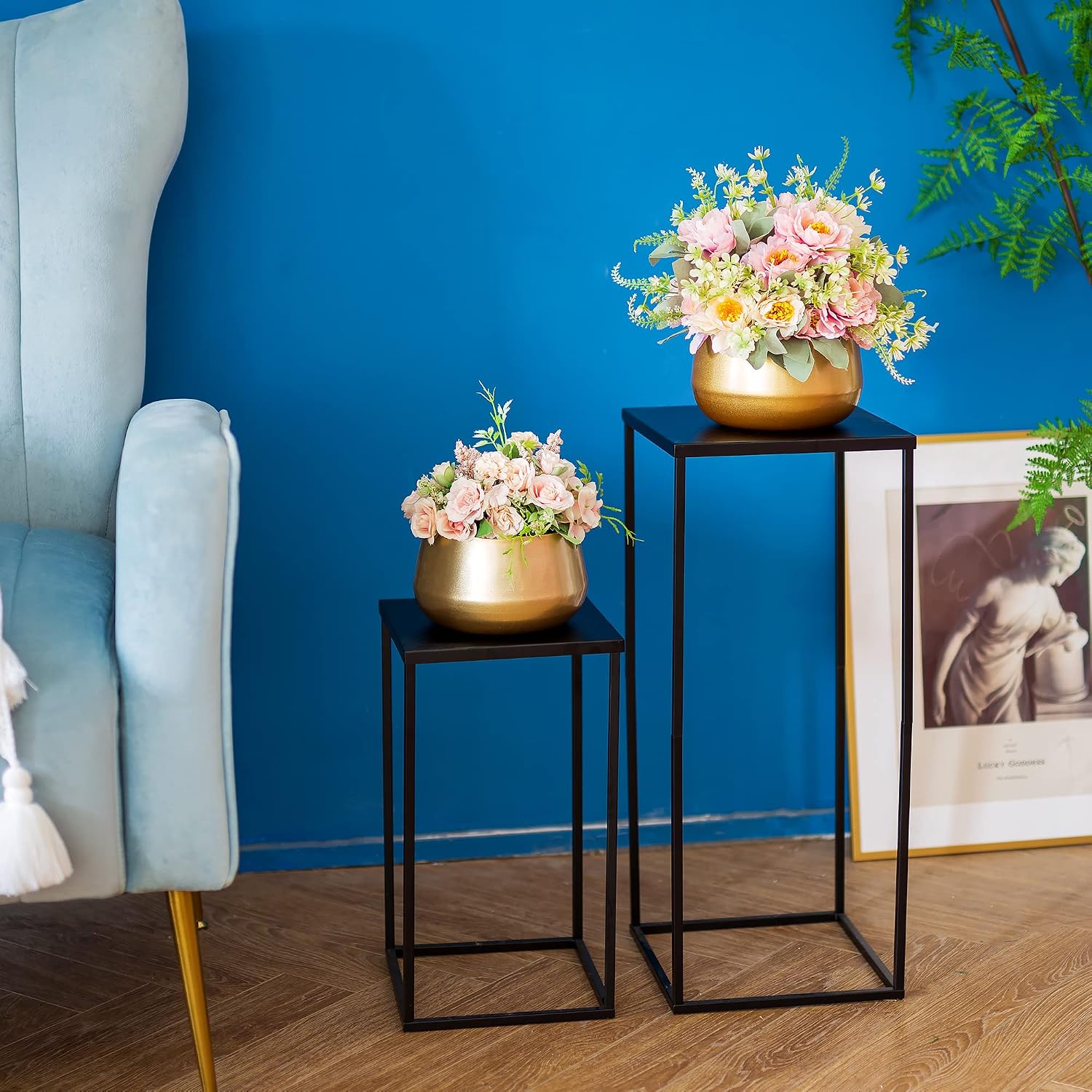 Black Plant Stand Pedestal Stand - 10 Pcs Metal Plant Stand, 23.6in Tall Flower Stand Vase Flower Holder, Wedding Centerpieces for Tables, Corner Planter Pot Rack for Living Rooms, Home, Patio Decor