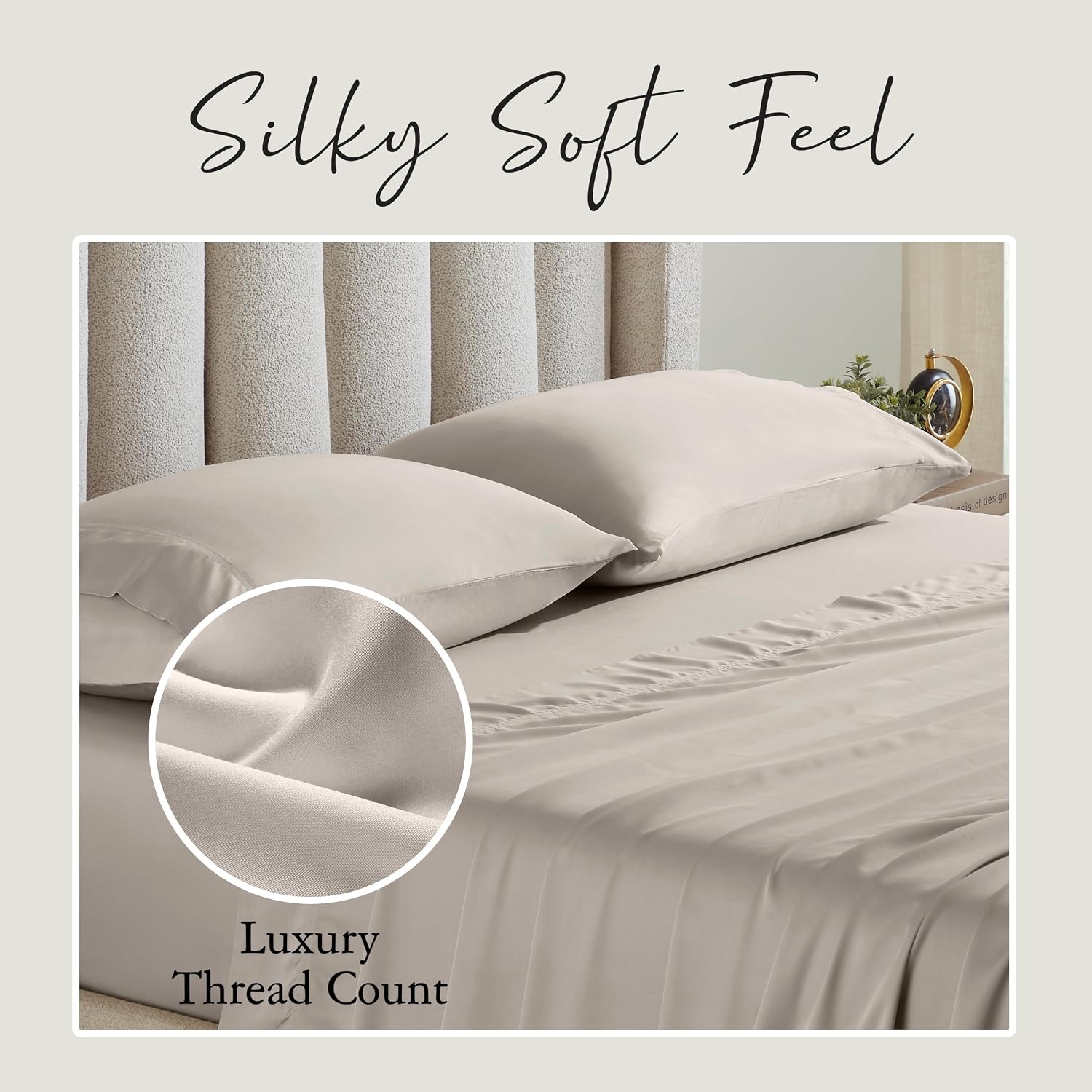 KARISSA MAE Pure Viscose from Bamboo Split King Size Sheet Set | 100% FSC Certified | Luxuriously Soft | Cooling | 18' Deep Pocket w/Corner Straps | [Dune]