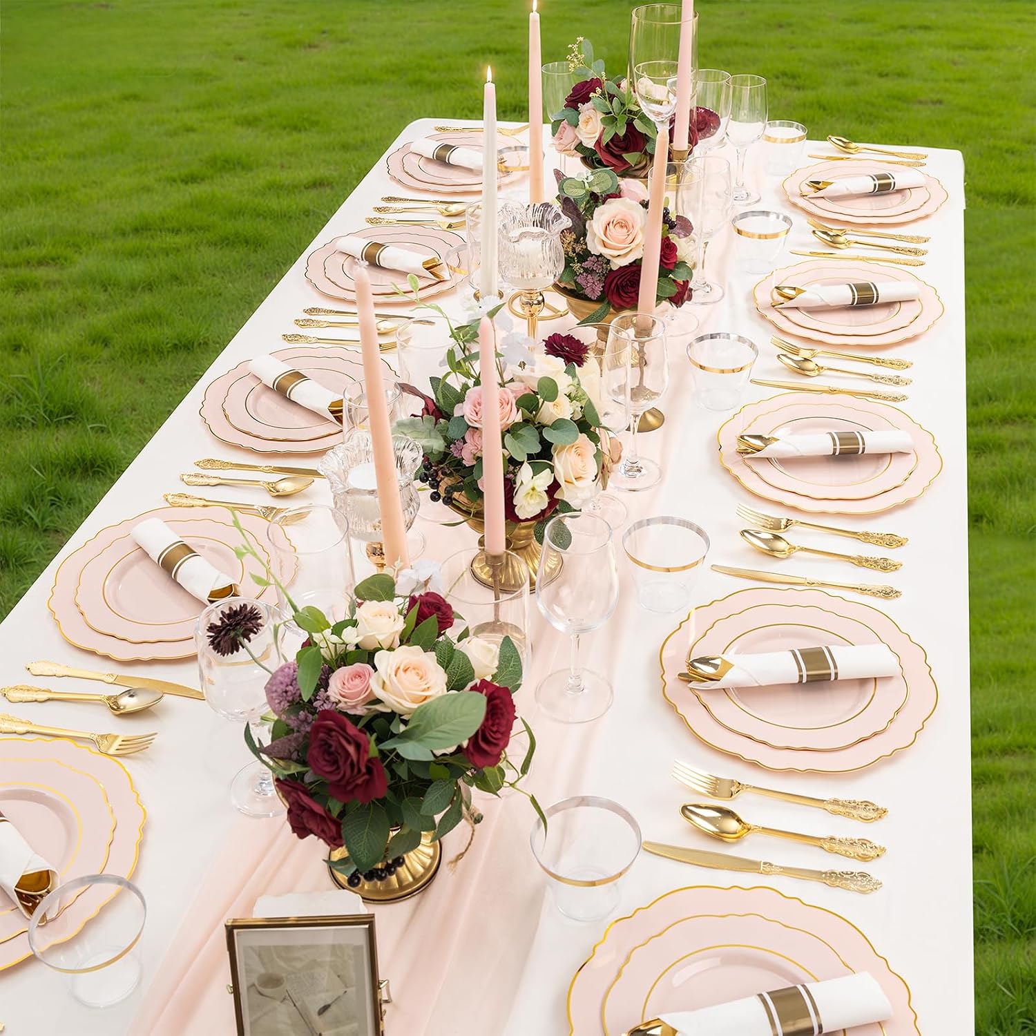 Liacere 700PCS Pink Plastic Plates-Dinnerware Sets for 100 Guests-200 Disposable Plates(10inch,7inch),300 Pink Plastic Silverware,100 Cups,100 Napkins for Wedding&Galentines Day&Easter Day