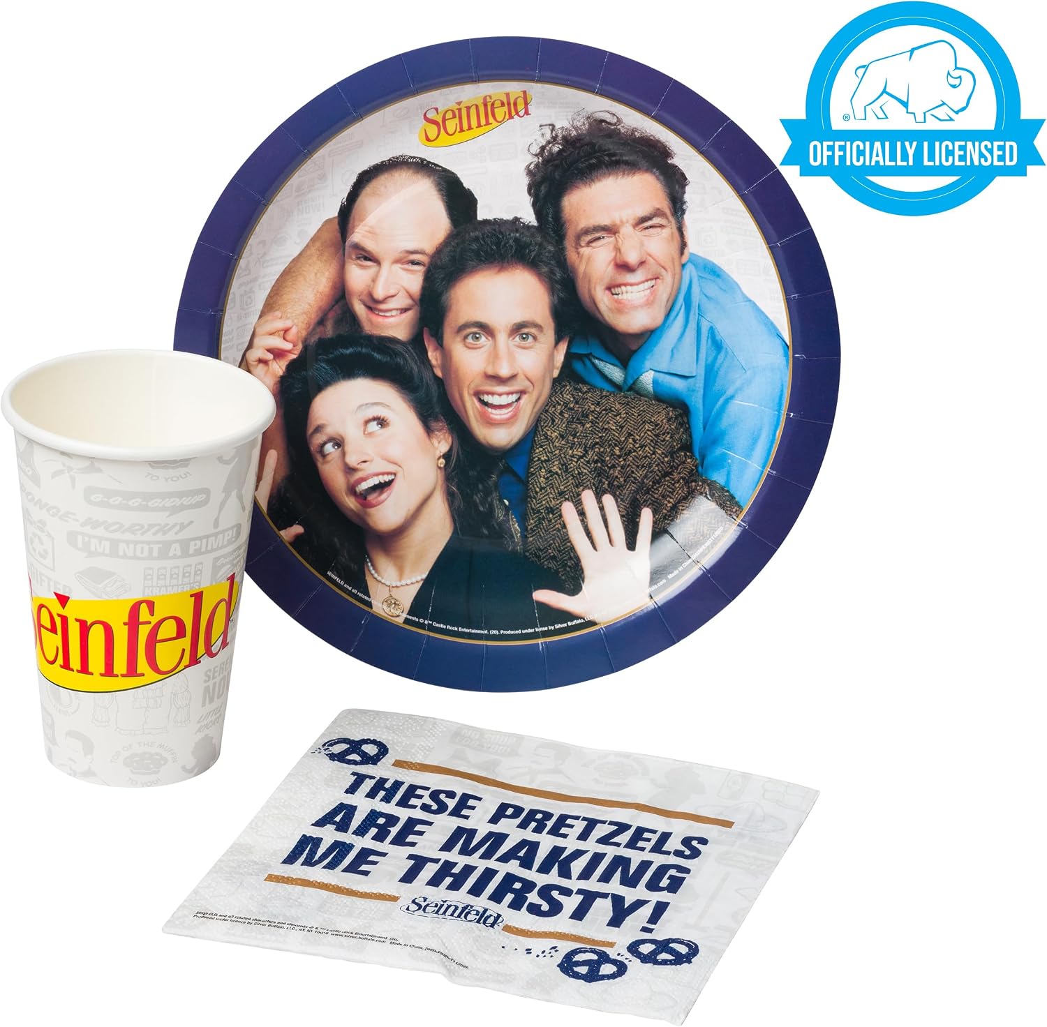 Silver Buffalo Seinfeld TV Series 60 Pack Partyware Disposable Paper Plates, Napkins, and Cups (Pack of 360)