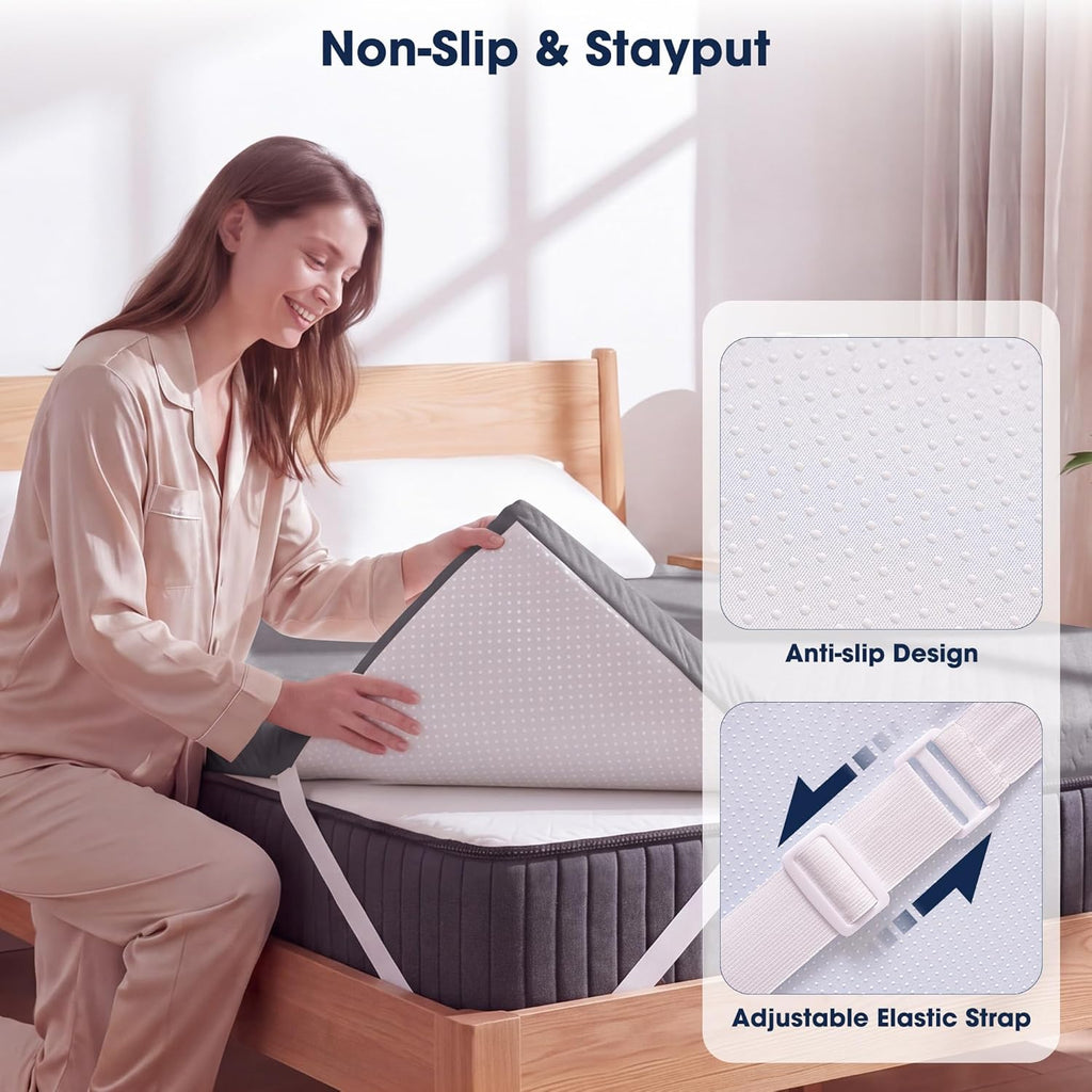 VALUXE 3 Inch Gel Memory Foam Mattress Topper Queen Size High Density Cooling Pad Pressure Relief Bed Topper Grey (with Removable & Washable Bamboo Cover)