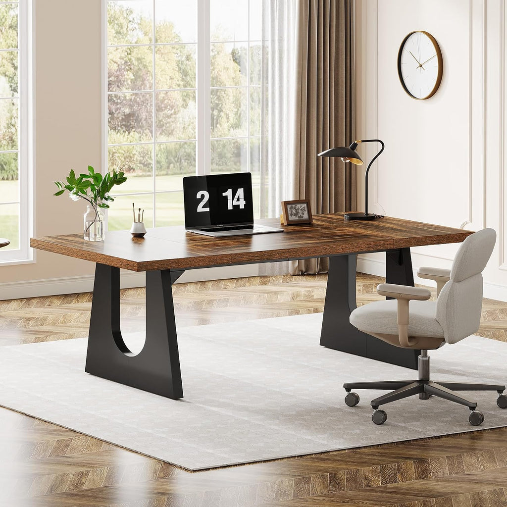 Tribesigns 70.86-Inch Executive Desk, Large Computer Office Desk with Double Wood Pedestal, Modern Simple Style Rectangle Writing Table for Home Office (Dark Brown)