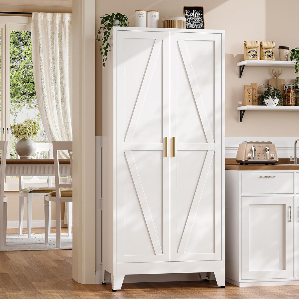61' H White Storage Cabinet,Metal Pantry Cabinets with Doors,Tall Cabinet,Kitchen Pantry Storage Cabinets
