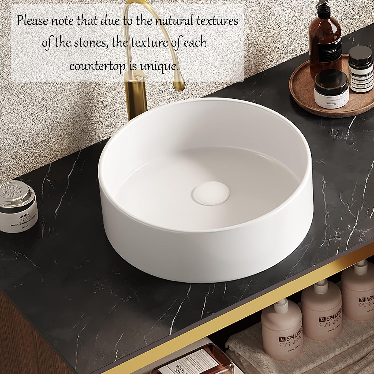 30 Inch Floating Vanity with Sink Combo, Modern Bathroom Vanity with Vessel Sink, Wall-Mounted Bathroom Vanity Cabinet with Doors, Sintered Stone Countertop and Round Basin,Brown Oak