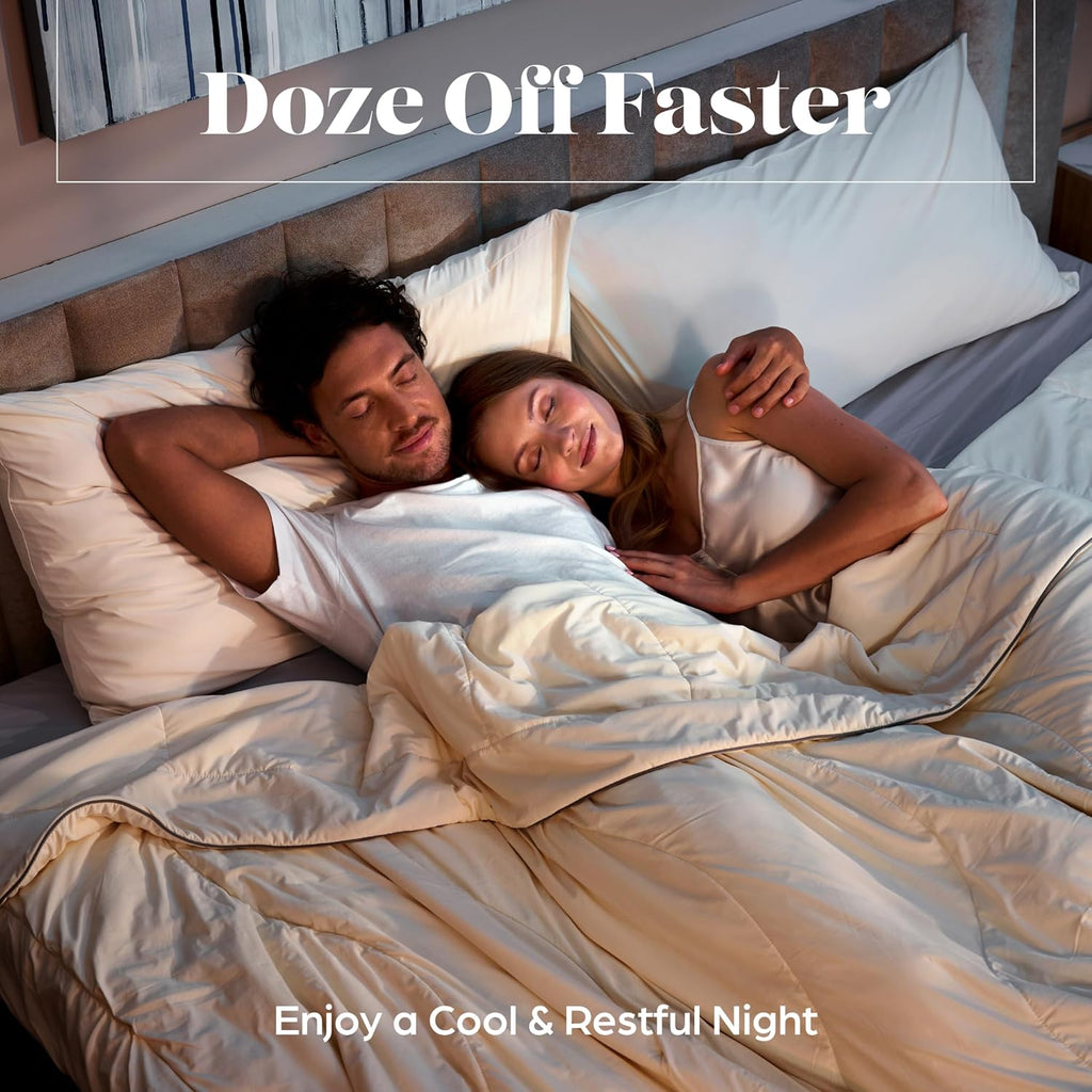 Lavish Comforts Cooling Comforter Queen Size 90x90, Cooling Blanket for Hot Sleepers & Night Sweats, Breathable Lightweight All Season Bedding Comforter, Soft Cream Duvet Insert