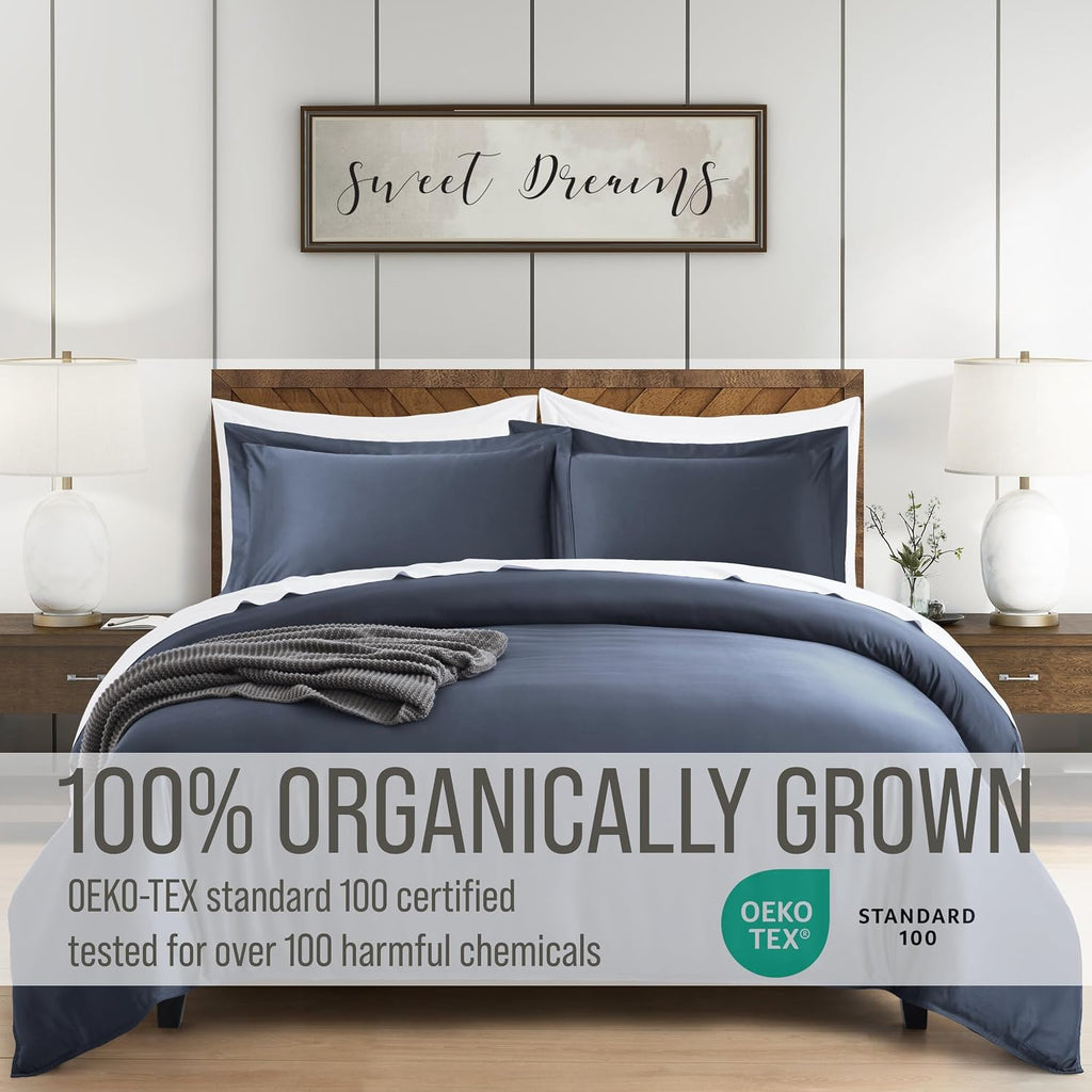 Bella Coterie Luxury Bamboo Viscose King Size Duvet Cover Set | 100% Organically Grown | Corner Ties | Ultra Soft | Cooling | Two Pillow Shams | 106 x 94 | No Insert [Slate Blue]
