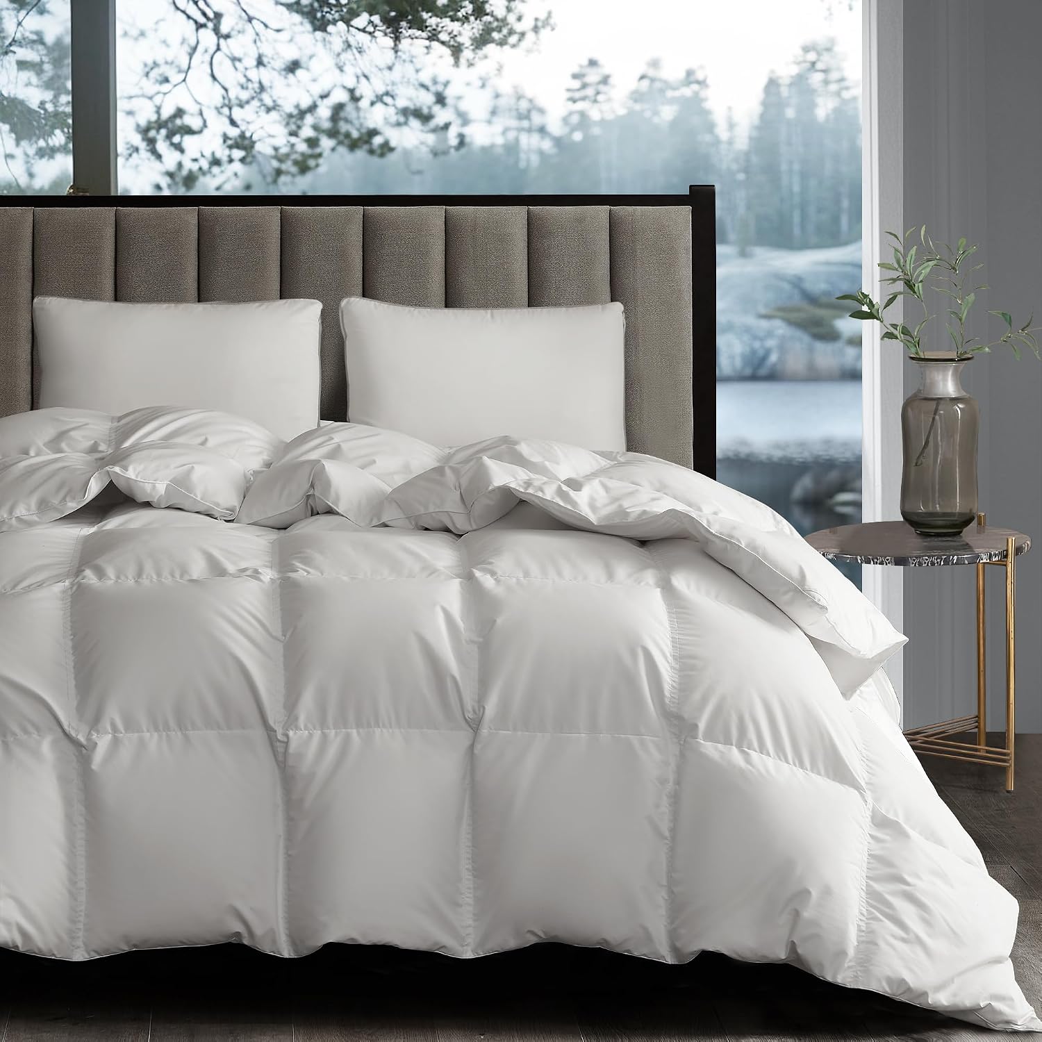 Hotel Grand White Goose Down Fiber Comforter King Size - All Season Hotel Collection Duvet Insert King Medium Warmth Comforter with 1cm Breathable Panel, 106' x 90'
