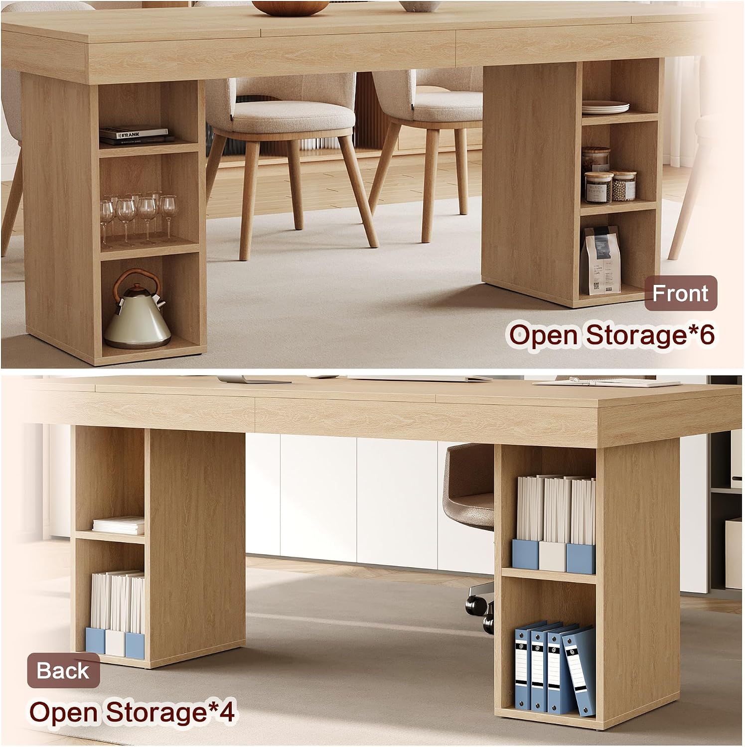 IDEALHOUSE 71' Executive Desk with Cabinet Storage, Farmhouse Home Office Desk, Wooden Computer Desk with Extra Thickened Tabletop & Metal Frame, for Work Study Writing, Oak
