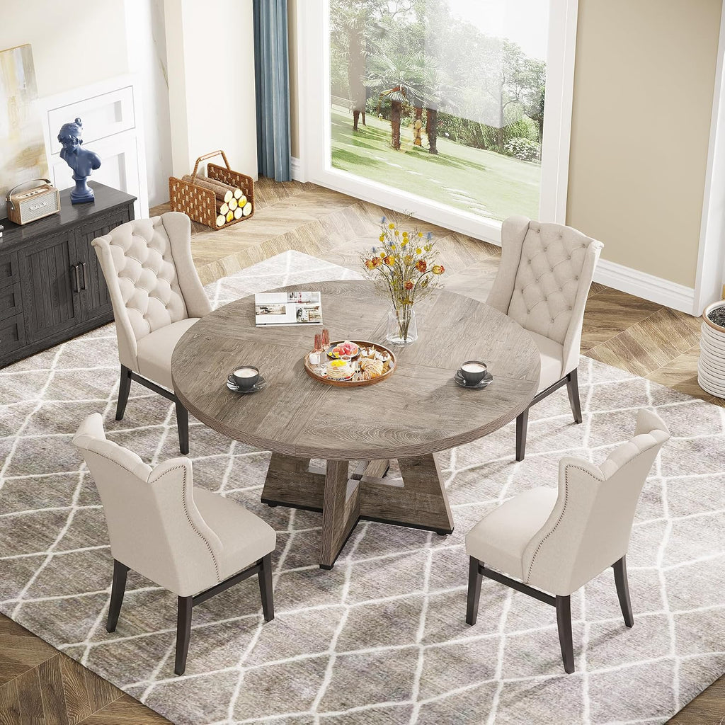 Tribesigns Farmhouse Dining Table, 47 Inch Round Dinner Table for 4 (Grey)