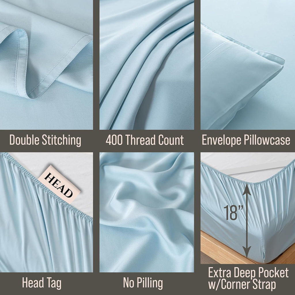 Bella Coterie Luxury Bamboo Viscose Queen Size Sheet Set | 100% Organically Grown | Ultra Soft | Cooling for Hot Sleepers | 18' Deep Pocket [Coastal Blue]