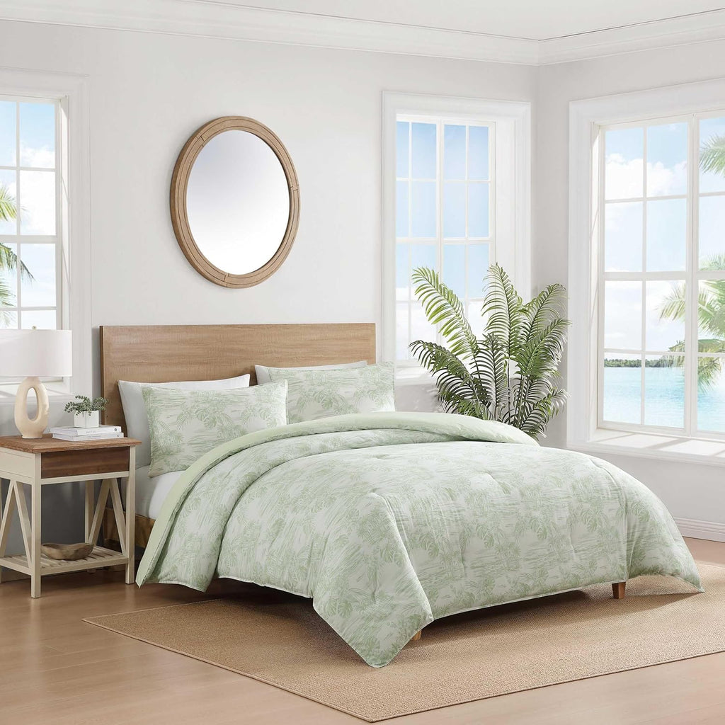 Tommy Bahama - King Comforter Set, 100% Soft Cotton Bed Set for Year Round Comfort, Coastal Bedding with Matching Pillowcases (Beach Bluff Toile Green)