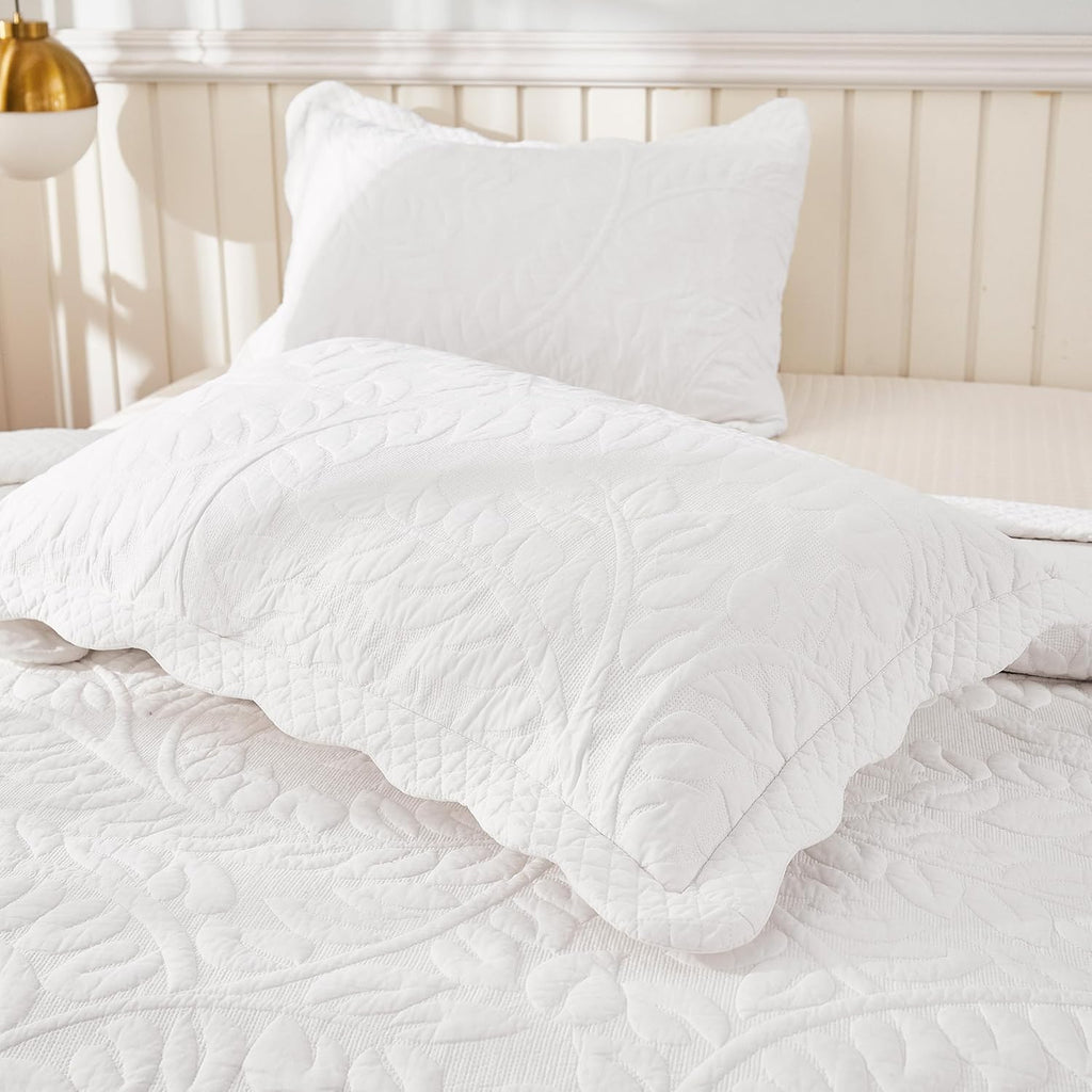 MarCielo 3-Piece 100% Cotton Oversized Bedspread Lightweight Quilt Coverlet Embroidery Farmhouse Bedding Set T0 (Bright White, Oversized Queen (100'x106'))