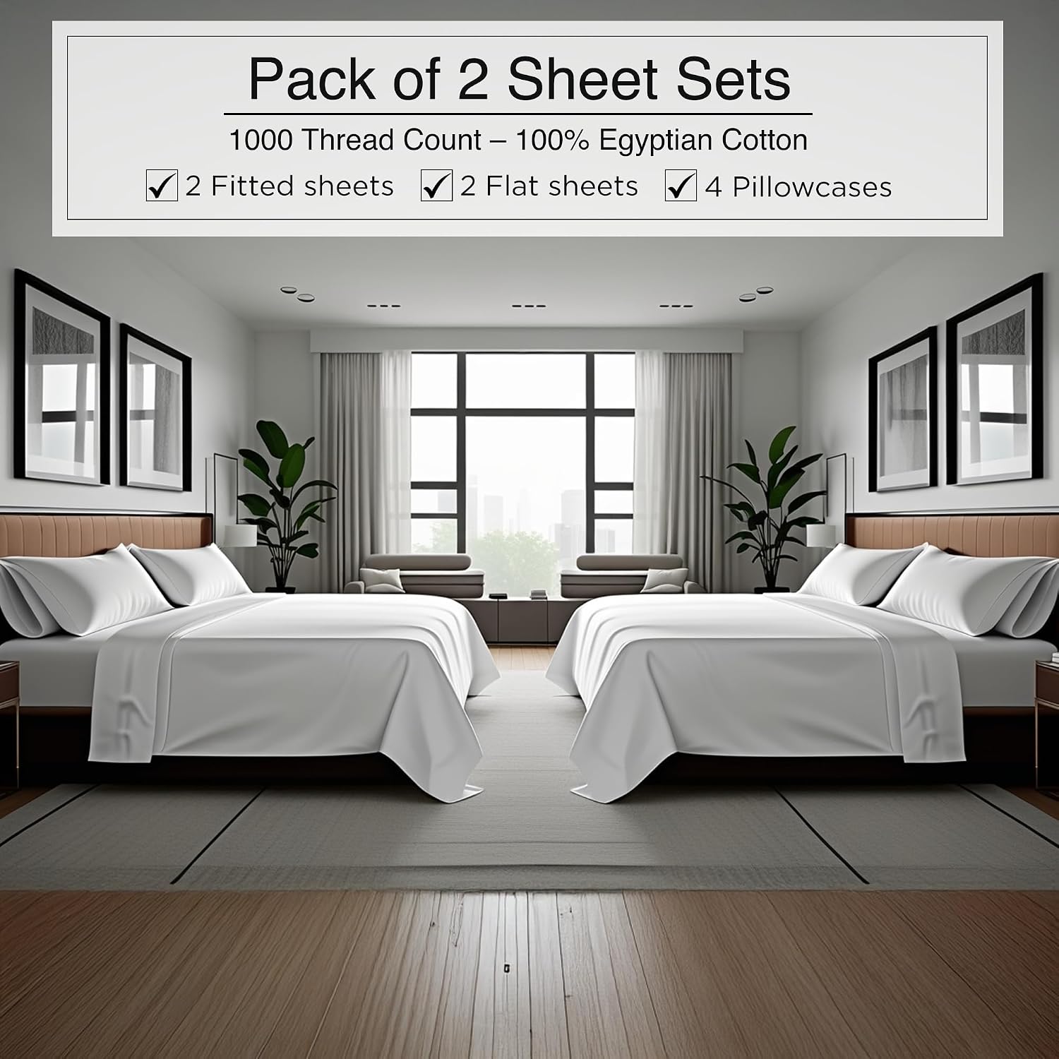 Bluemoon Homes Egyptian Cotton Sheets Full Size Pack of 2-4 Piece Sheet Set All Around Elastic 18' Deep Fitted Sheet, Extra Soft Bed Sheets - White Full Bedding Set