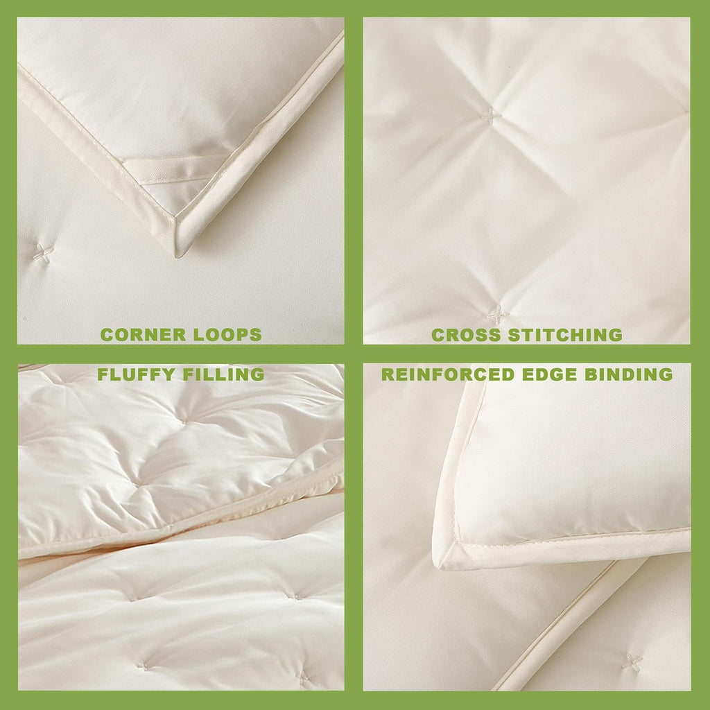 100% Viscose Derived from Bamboo,Full/Queen Quilt Set,3-Piece Comforter Set Dreamer Cross Stitch Cooling Rayon Bedding Duvet Insert with Corner Loops, Ivory Cream