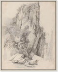 Art Remedy Rock Cliffs above a Stream 1818 Canvas Classic Sketches, Silver Frame, 20' x 24'