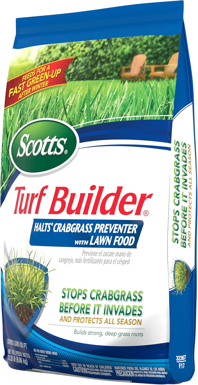 Scotts Turf Builder Halts Crabgrass Preventer with Lawn Food - Pre-Emergent Weed Killer, Lawn Fertilizer, 5,000 sq. ft., 13.35 lbs. (2-Pack)