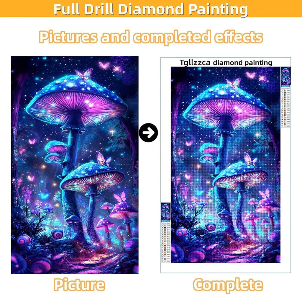 Diamond Art Kits for Adults Dream Diamond Painting Kits, 5D DIY Square Mushroom Full Drill Dimond Art Paintings Crystal Crafts for Adults for Gift Home Wall Decor, Large Size 36 x 72 Inch, Model654