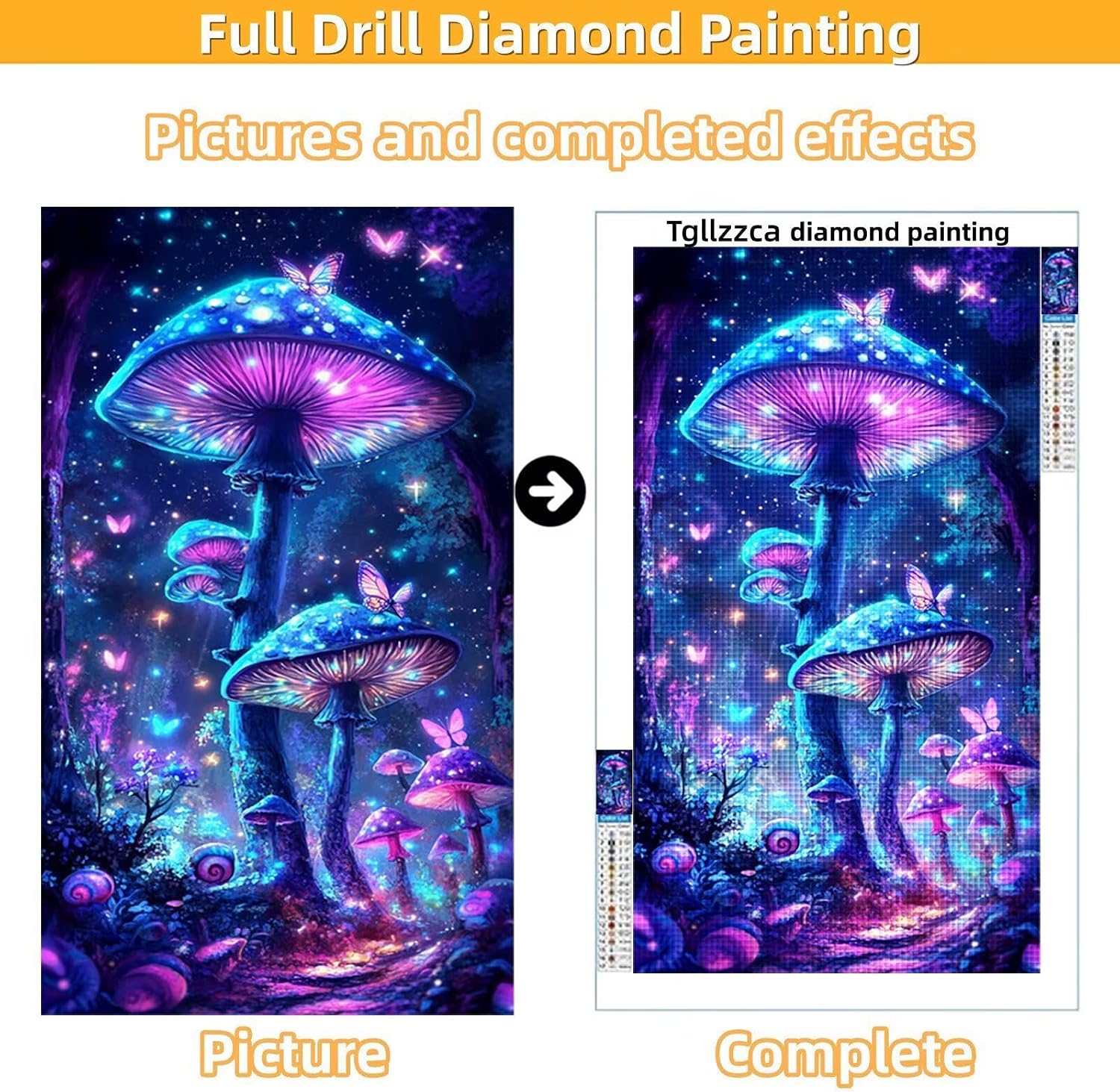 Diamond Art Kits for Adults Dream Diamond Painting Kits, 5D DIY Square Mushroom Full Drill Dimond Art Paintings Crystal Crafts for Adults for Gift Home Wall Decor, Large Size 36 x 72 Inch, Model654