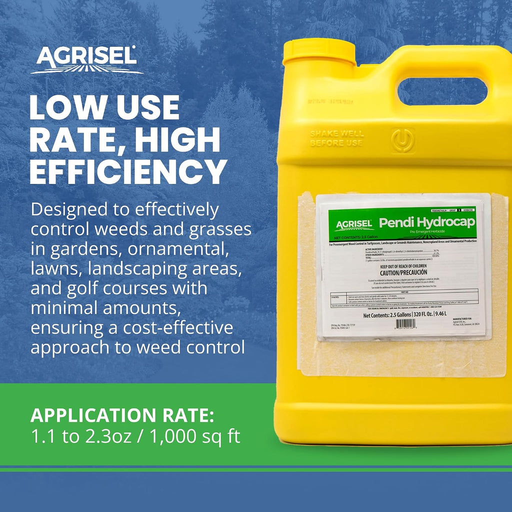 Agrisel Pendi Hydrocap Weed Killer, Pre-Emergent Formula, Effective on 40+ Broadleaf Weeds and Grasses, No-Stain, Mixes Easily, Pet Safe, Includes 3-Pack of Agrisel Protective Gloves, 320 Ounces