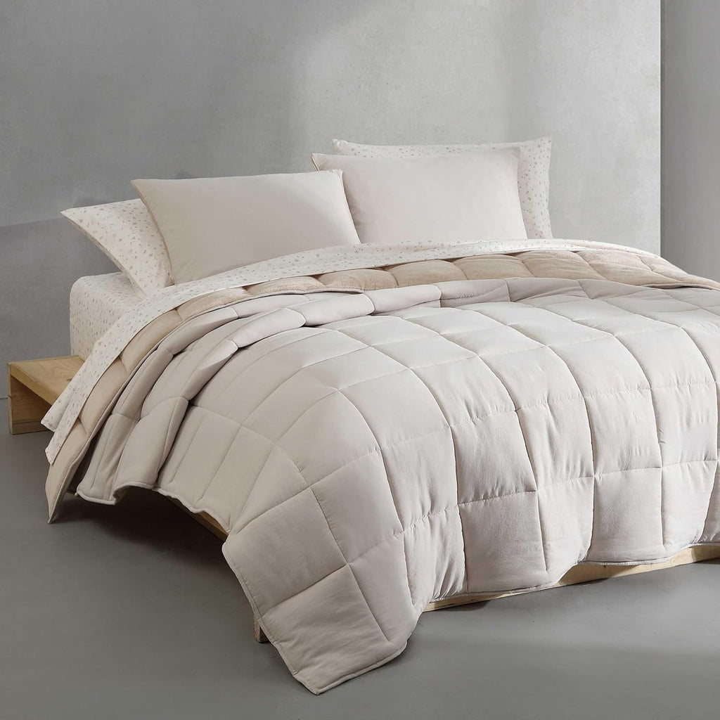 Calvin Klein - Queen Bonus Comforter Set, Reversible Bedding with Matching Bed Sheets, Pillowcases & Shams, Oeko-Tex Certified (Beige)