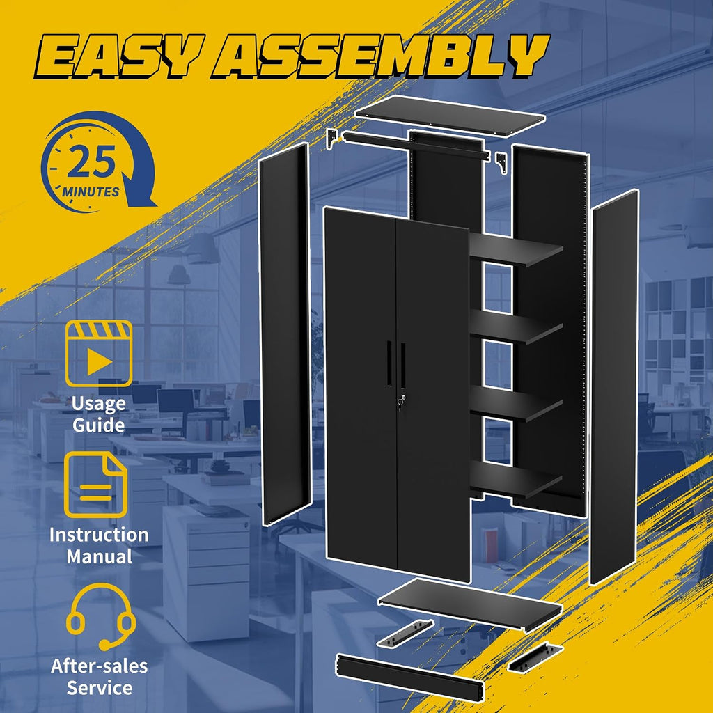 Metal Storage Cabinet with Doors and Adjustable Shelves, 71' Steel Garage Storage Cabinets with lock, Locking Tool Cabinet Utility Cabinets for Garage,Bathroom,Kitchen,Home Office,School,Shop