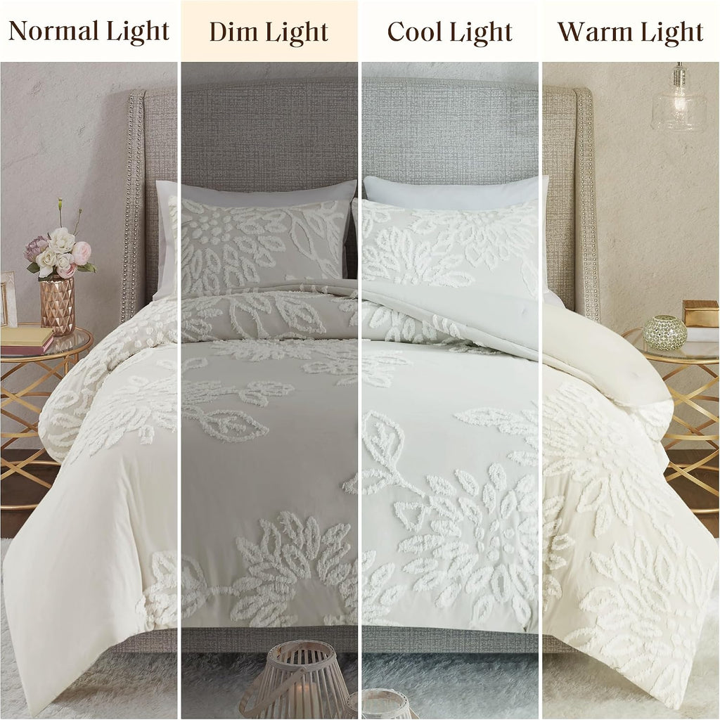 Madison Park King Comforter Set Floral Chenille Tufted Cotton Comforter for King Size Bed, Soft & Lightweight Down Alternative King Bedding Set, Shams, Veronica, King/Cal King Off White 3 Piece