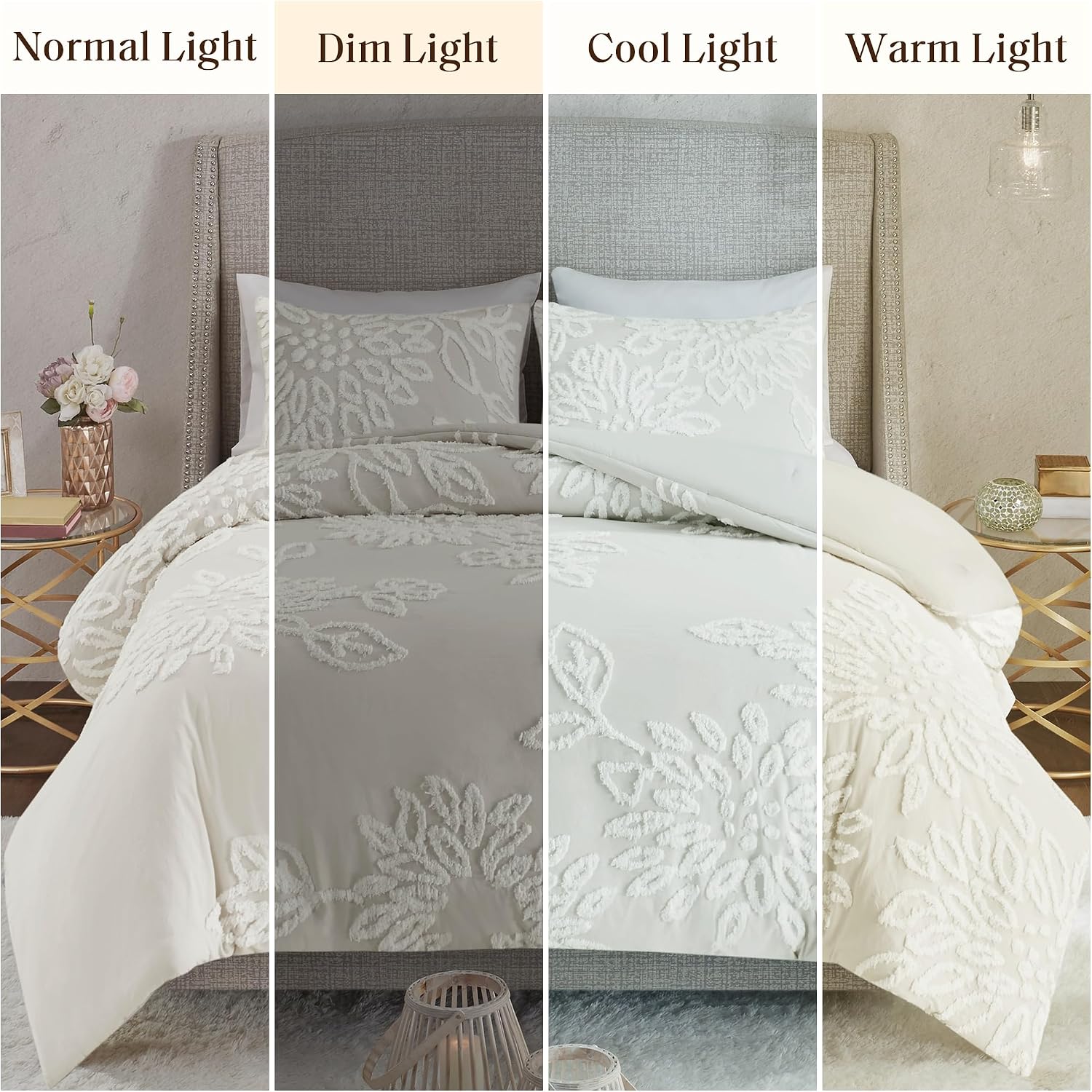 Madison Park Queen Comforter Set Floral Chenille Tufted Cotton Comforter for Queen Size Bed, Soft & Lightweight Down Alternative Queen Bedding Set, Shams, Veronica, Full/Queen Off White 3 Piece