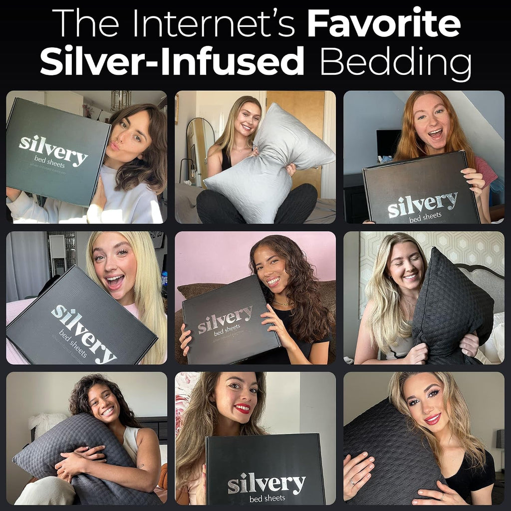 Silvery Silver Infused Bed Sheets Set - Award-Winning Self-Cooling Fabric with Self-Cleaning Silvery Technology™ That Stays Fresh 3X Longer for Hygienic Sleep (Gray, Twin)