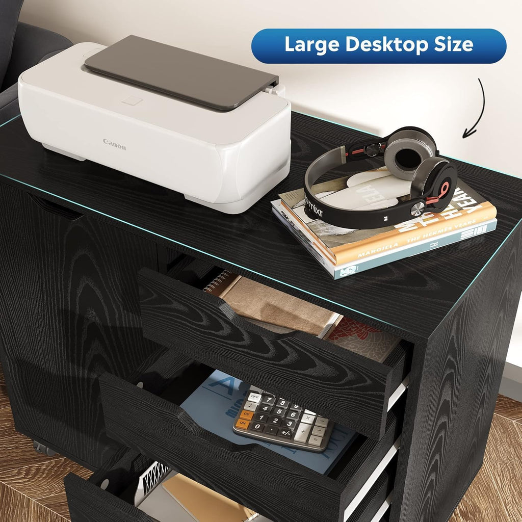 5-Drawer Wood Drawer Cabinet, Office Storage Cabinet with Adjustable Shelf & Wheels, Printer Stand for Home Office, Black, 15.7' D x 30.7' W x 25.4' H