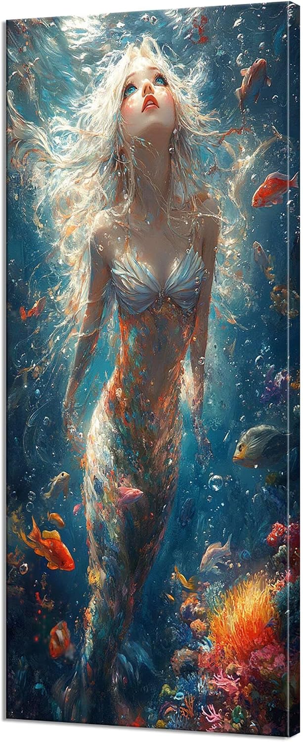 Diamond Painting Mermaid Diamond Art Kits for Adults, Dimond Art Paintings Fish Paint by Numbers Kit for Adults, DIY Full Drill Cross Stitch Mosaic Gem Arts Painting, Home Decor 100x40inch Z1-905