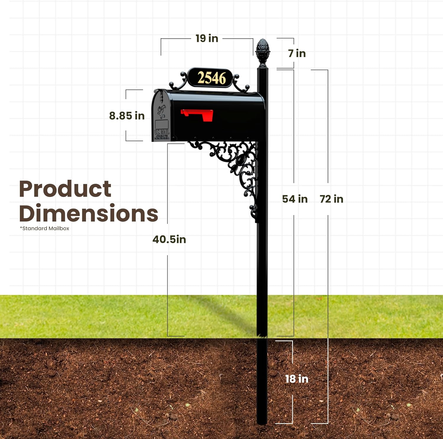 Oak Mailbox & Post Kit – Black Mailbox System – Includes Address Plaque, Bracket & Mounting Hardware – Rust Resistant Metal Mailbox with Decorative Finial