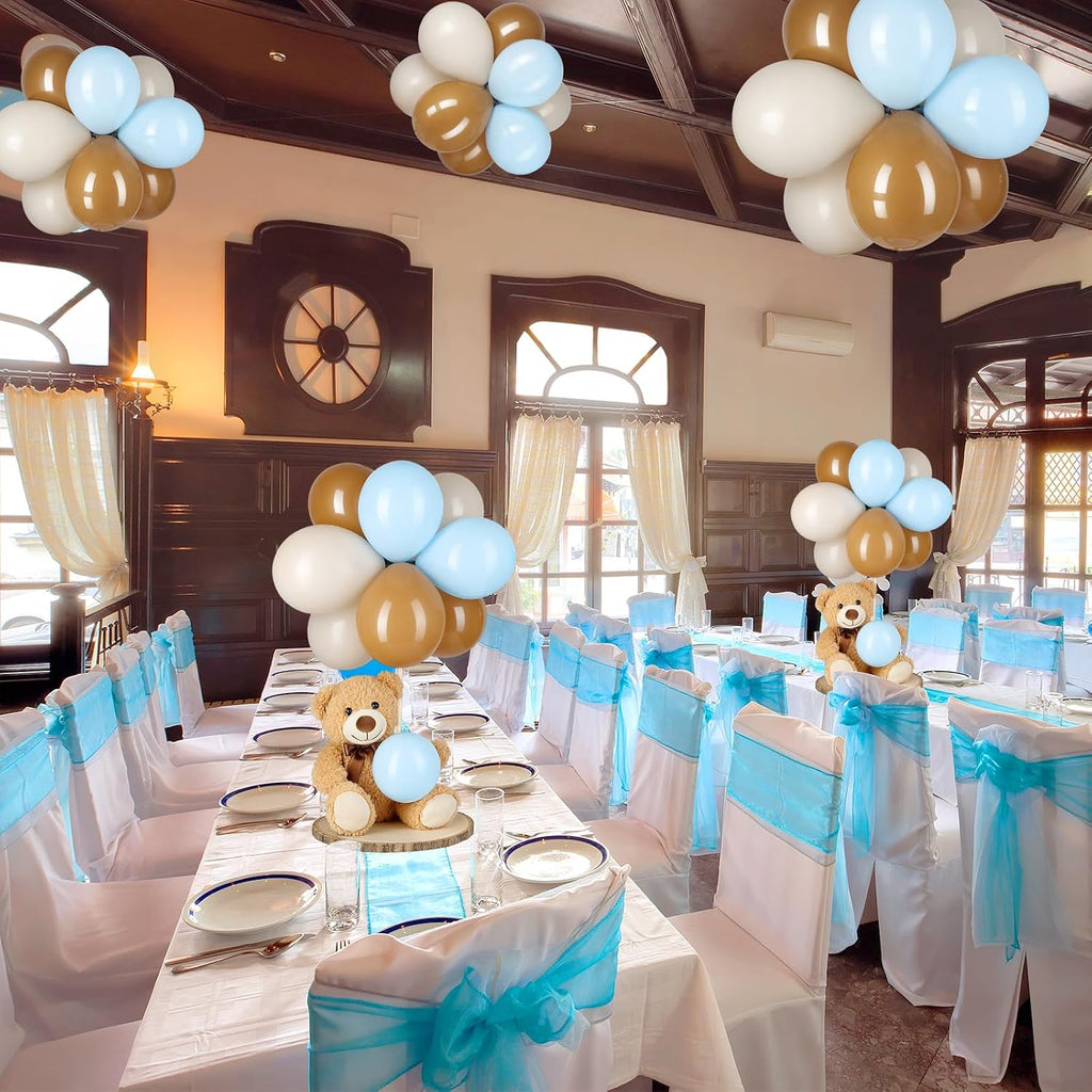 Canlierr 12 Set Bear Centerpieces for Baby Shower Decor Includes Bear Wooden 23-26in Rounds Circles Slices with Stick DIY Craft Birthday Wedding Gender Party Table Decorations, Khaki