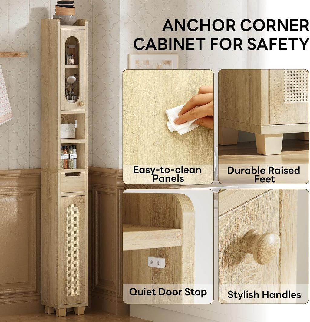 LIKIMIO 69' H Tall Bathroom Storage Cabinet with 2 Doors & 1 Drawer, Narrow Adjustable Shelves & Pull-Out Tissue Holder, Slim Freestanding Cabinet for Small Spaces, Kitchen, Entryway, Rustic White