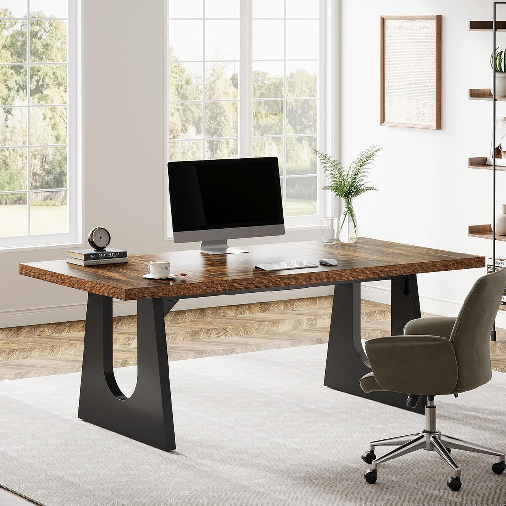 Tribesigns 70.86-Inch Executive Desk, Large Computer Office Desk with Double Wood Pedestal, Modern Simple Style Rectangle Writing Table for Home Office (Dark Brown)