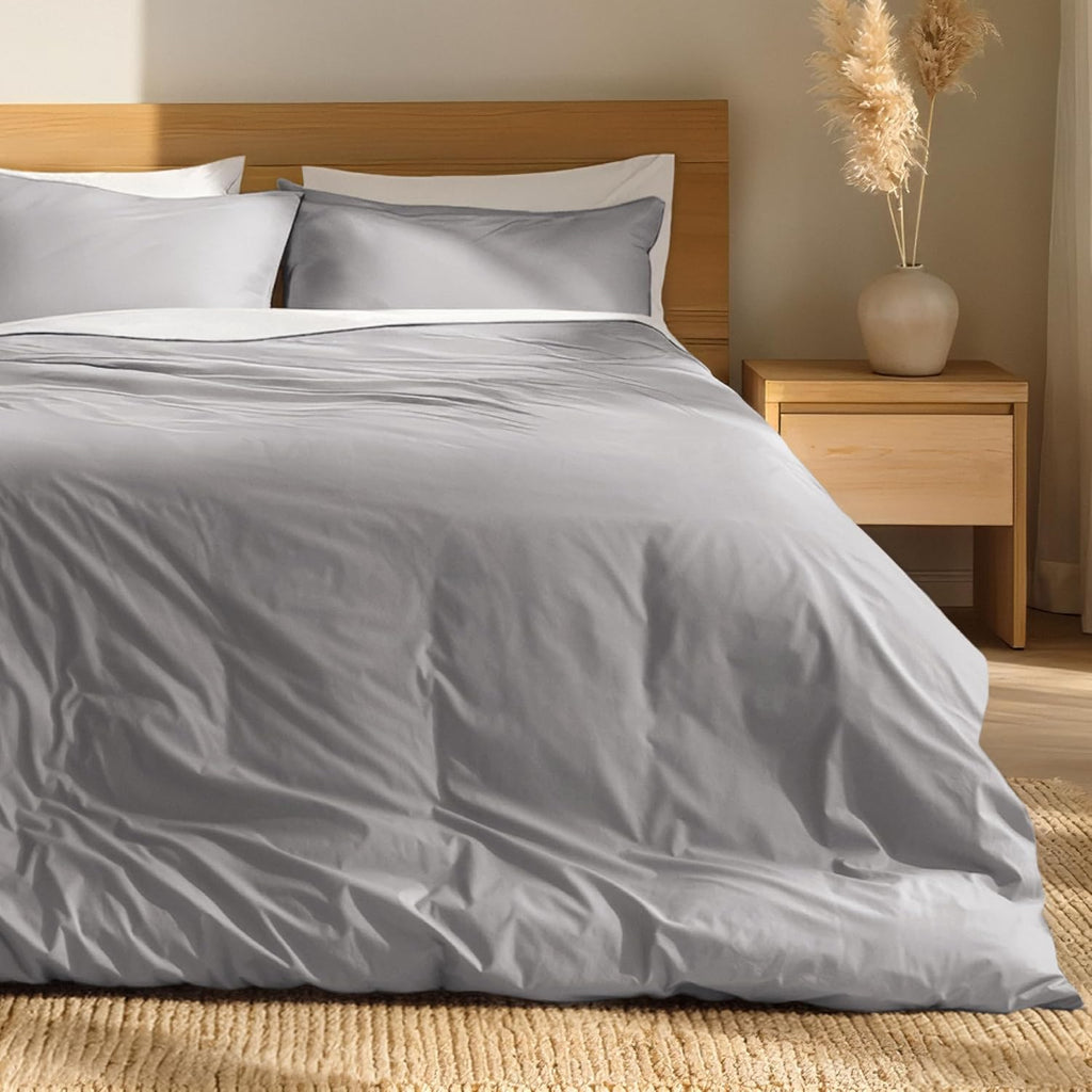 Bare Home 100% Organic Cotton California King Duvet Cover Set - Crisp Percale Weave - Lightweight & Breathable - Cooling Duvet Cover Set (California King, Light Grey)
