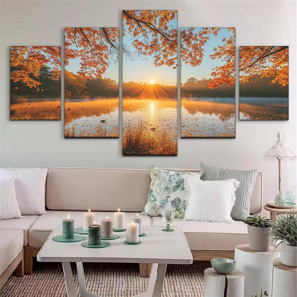 Landscape Diamond Art 5 Piece Diamond Painting Autumn 5D DIY Full Square Drill Dimond Art Paintings Crystal Crafts for Adults Gem Painting for Home Decor, Large Artwork for Wall 48 x 100 Inch,Model180