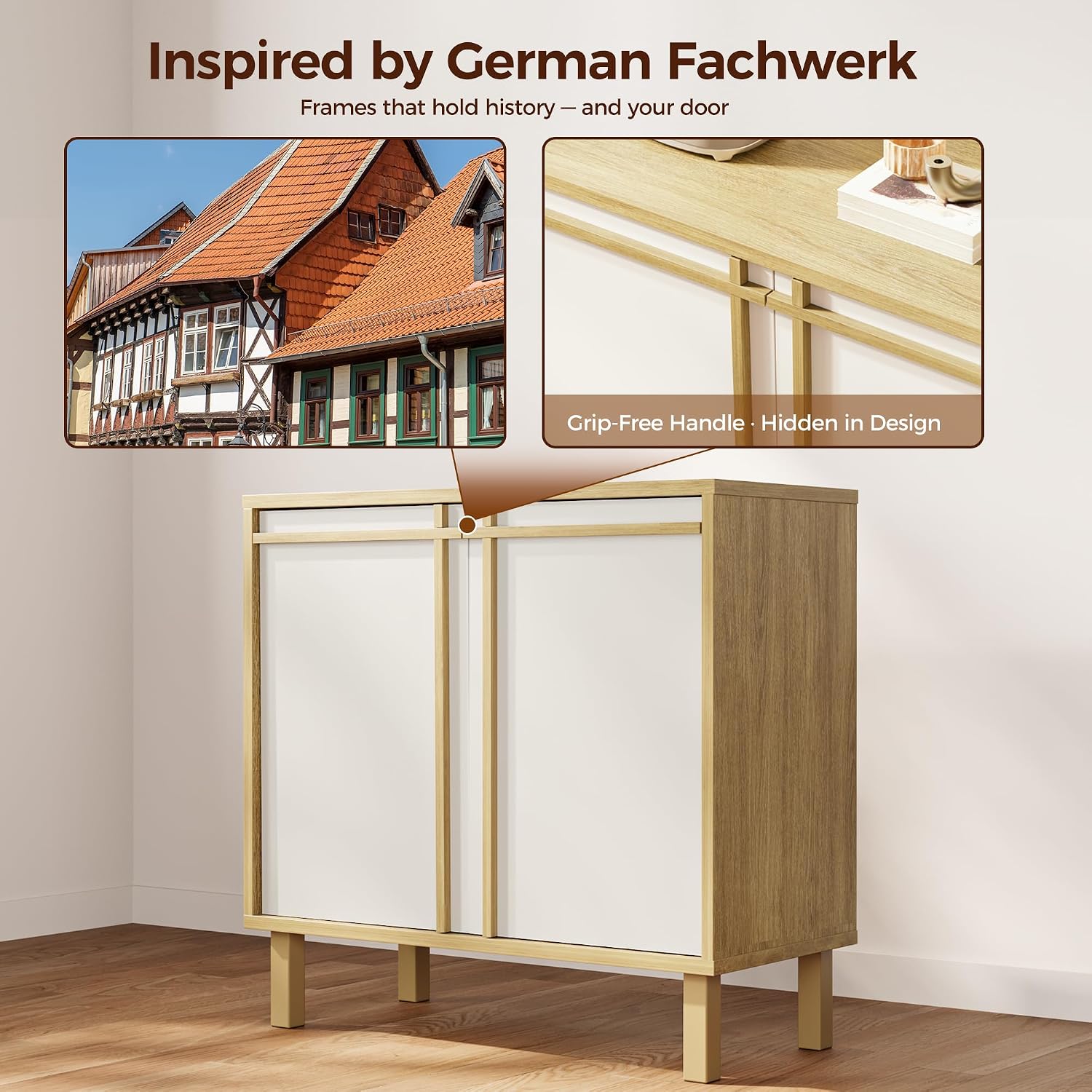 Sideboard Buffet Cabinet with Storage, Adjustable Shelf, Wooden Mid Century Accent Coffee Bar Cabinet for Living Room, Kitchen, Entryway, Hallway