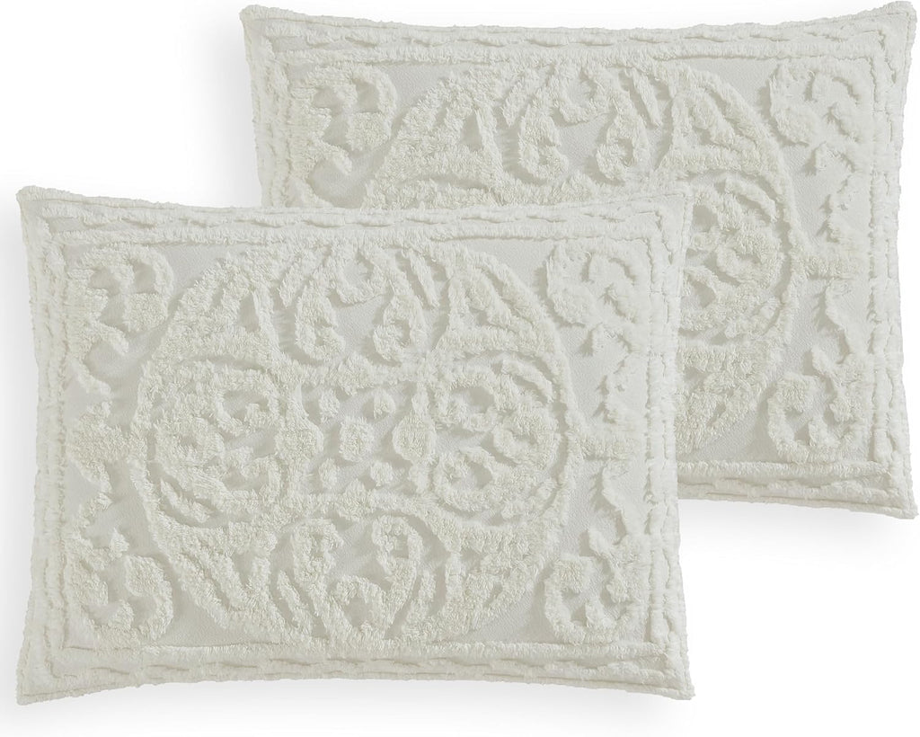 Beatrice Home Fashions Medallion Tufted Chenille Comforter 3-Piece Set, Cotton, All Season Cozy Bedding, King, Ivory