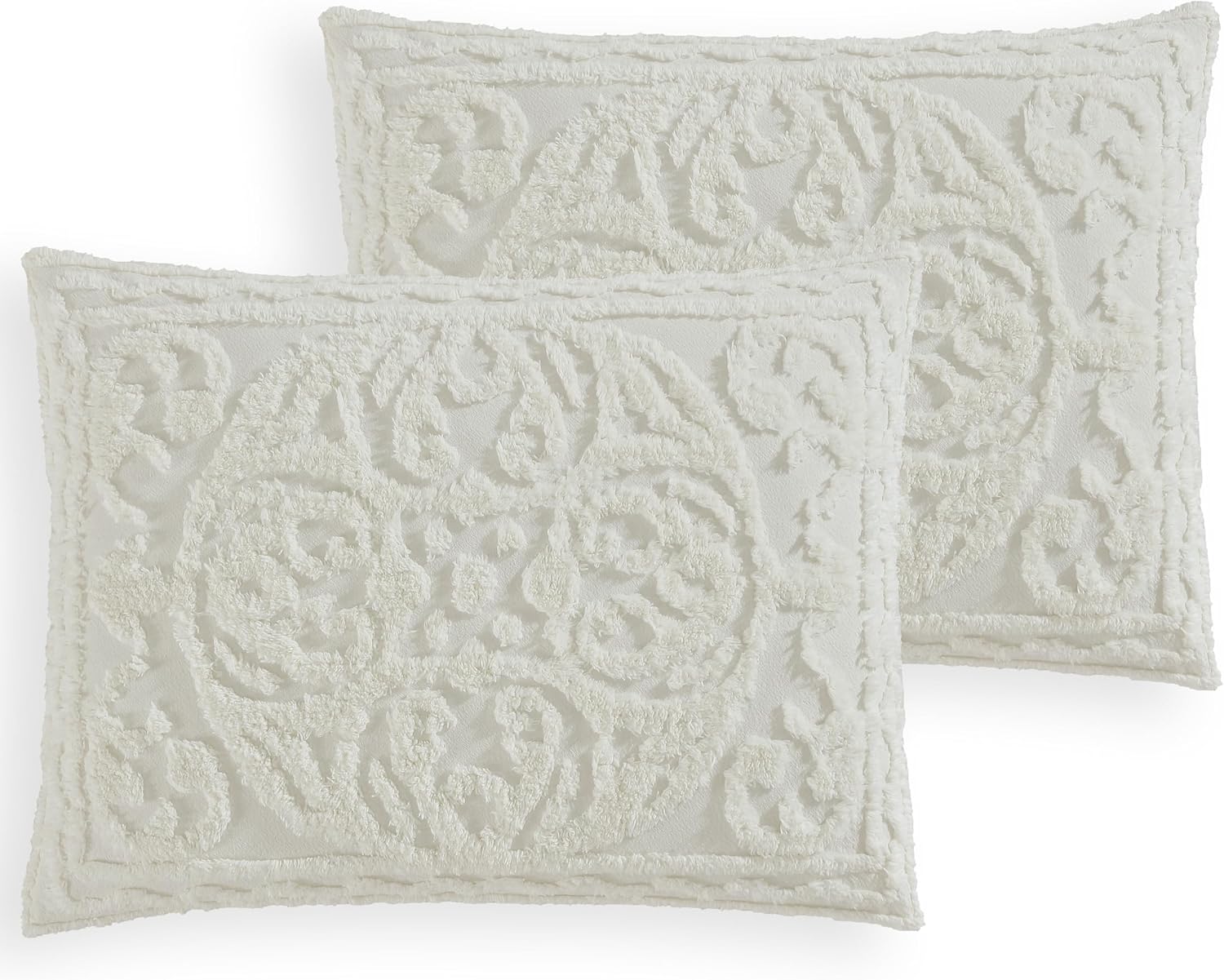 Beatrice Home Fashions Medallion Tufted Chenille Comforter 3-Piece Set, Cotton, All Season Cozy Bedding, King, Ivory