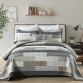 Y-PLWOMEN King Size Quilt - 100% Cotton Cozy King Quilt Set, Farmhouse Striped Bedspread, Reservible Lightweight Quilted Bedding Set for All Season, 3-Pieces