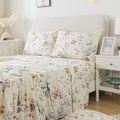 FADFAY Floral Sheets Queen Vintage Pink Floral Bedding Shabby Beige Elegant Botanical Sheets Rustic Farmhouse Bedding 800 Thread Count 100% Egyptian Cotton Deep Pocket Fitted Sheet 4Pcs, Queen Size
