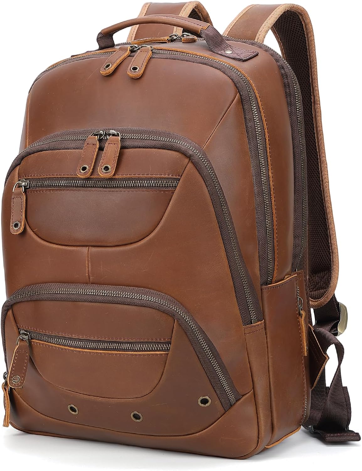 TIDING Leather Backpack for Men Fits 16' 15.6' Laptop, Vintage Business Travel Work Bag Large Overnight Weekender Daypack