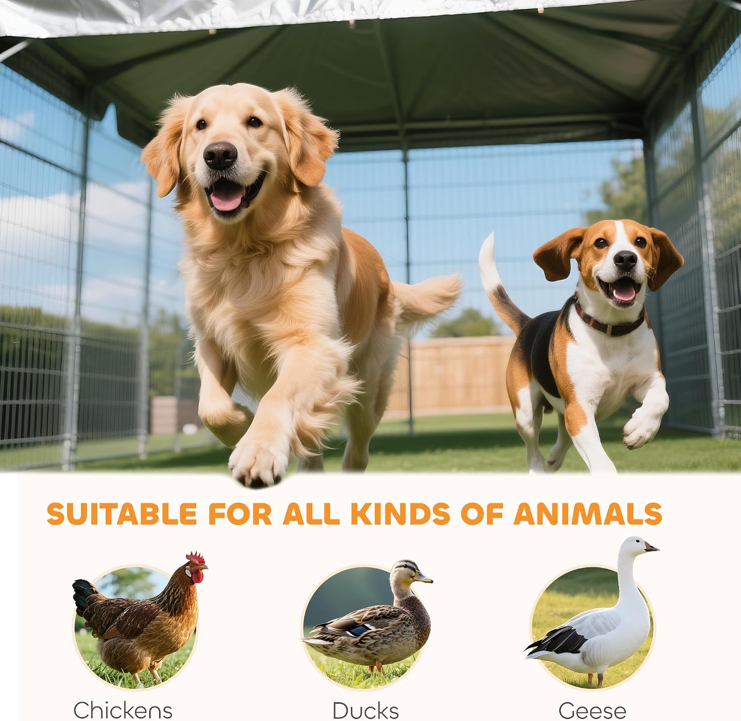 PawHut 20' x 7.5' x 7.5' Large Outdoor Dog Kennel w/Secure Lock, Heavy Duty Galvanized Chain Link Dog Kennel w/Waterproof & UV-Resistant Cover, Rotating Bowls, for M&L Breeds, Chickens, Ducks