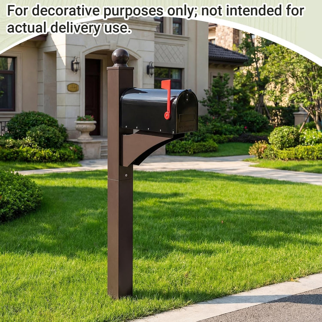 Colingmill Brown,Black 1 Set Iron Mailbox Posts with Mailbox for Outside Ground Mounting Post 56 Inch Tall Heavy Duty Architectural Stand with 8 Screws for Outdoor Use