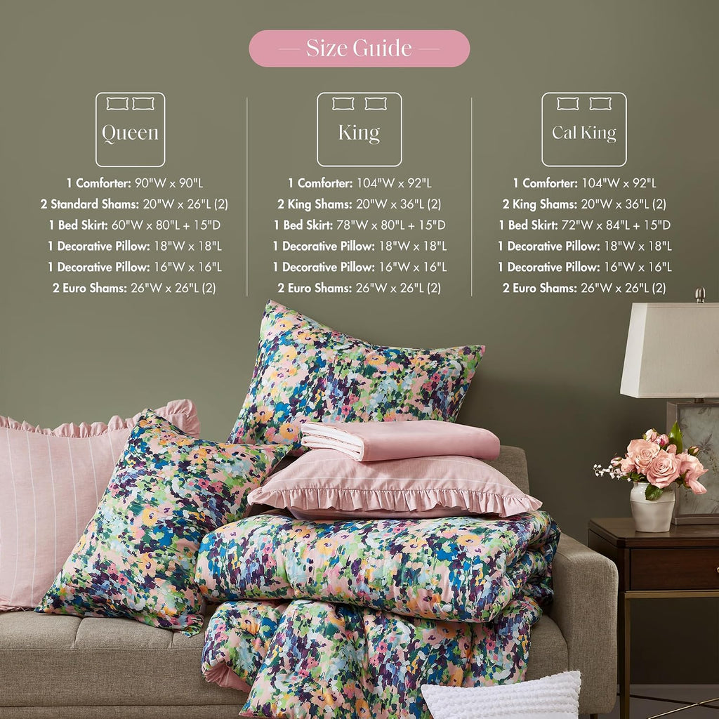 Madison Park Queen Comforter Set Cotton, Microfiber Reverse, Floral Reversible Comforters Queen Size Bed, All Season Bedding Queen Size Comforter, Shams, Pillows, Ophelia, Queen Multi 8 Piece