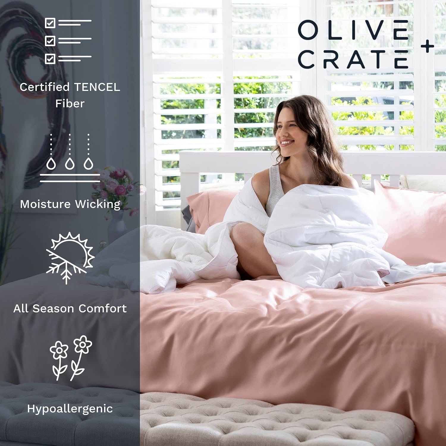 Olive + Crate Tencel Lyocell Eucalyptus Sheets King Size - Cooling Sheets for Hot Sleepers with 18 Inch Deep Pocket Fit - Moss 4-Piece Set