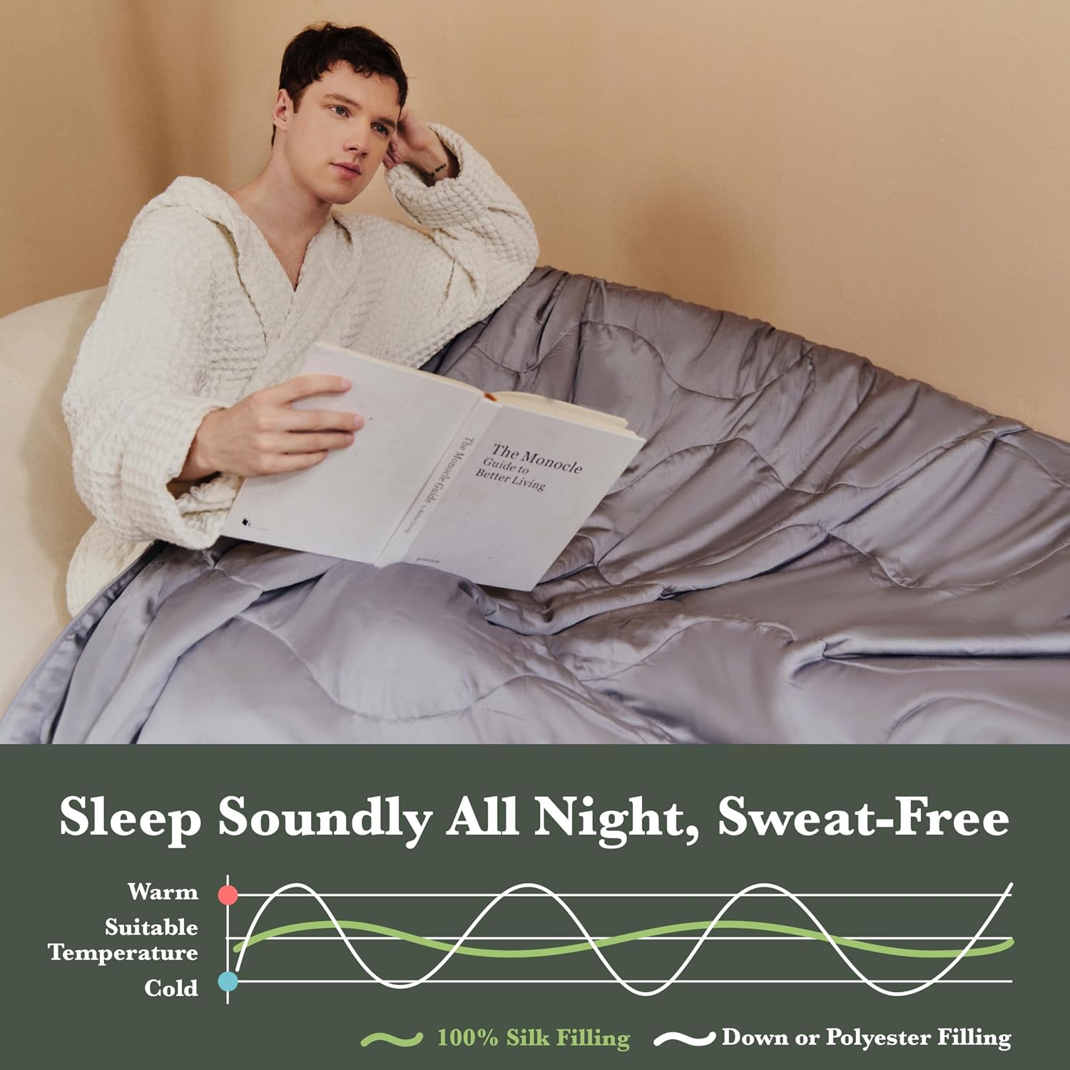 Silk Comforter Queen Size | 100% Mulberry Silk Fill with Organic Bamboo Viscose Shell | Summer Cooling Blanket for Hot Sleepers, Lightweight Breathable All-Season Bedding (Ice Grey, 90'x90')