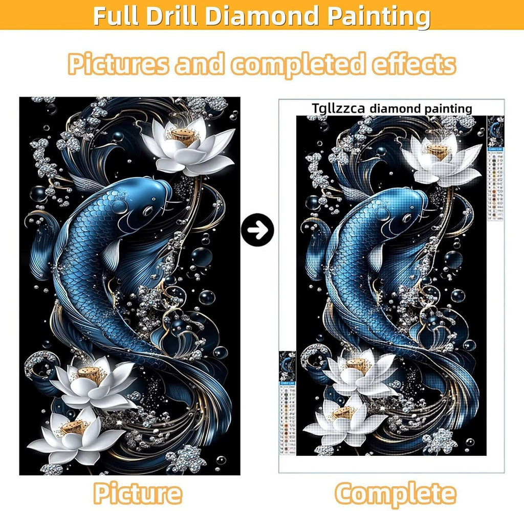 Diamond Art Kits for Adults Fish Diamond Painting Kits, 5D DIY Square Flower Full Drill Dimond Art Paintings Crystal Rhinestones Crafts for Adults for Home Wall Decor, Large Size 36 x 72 Inch,Model930
