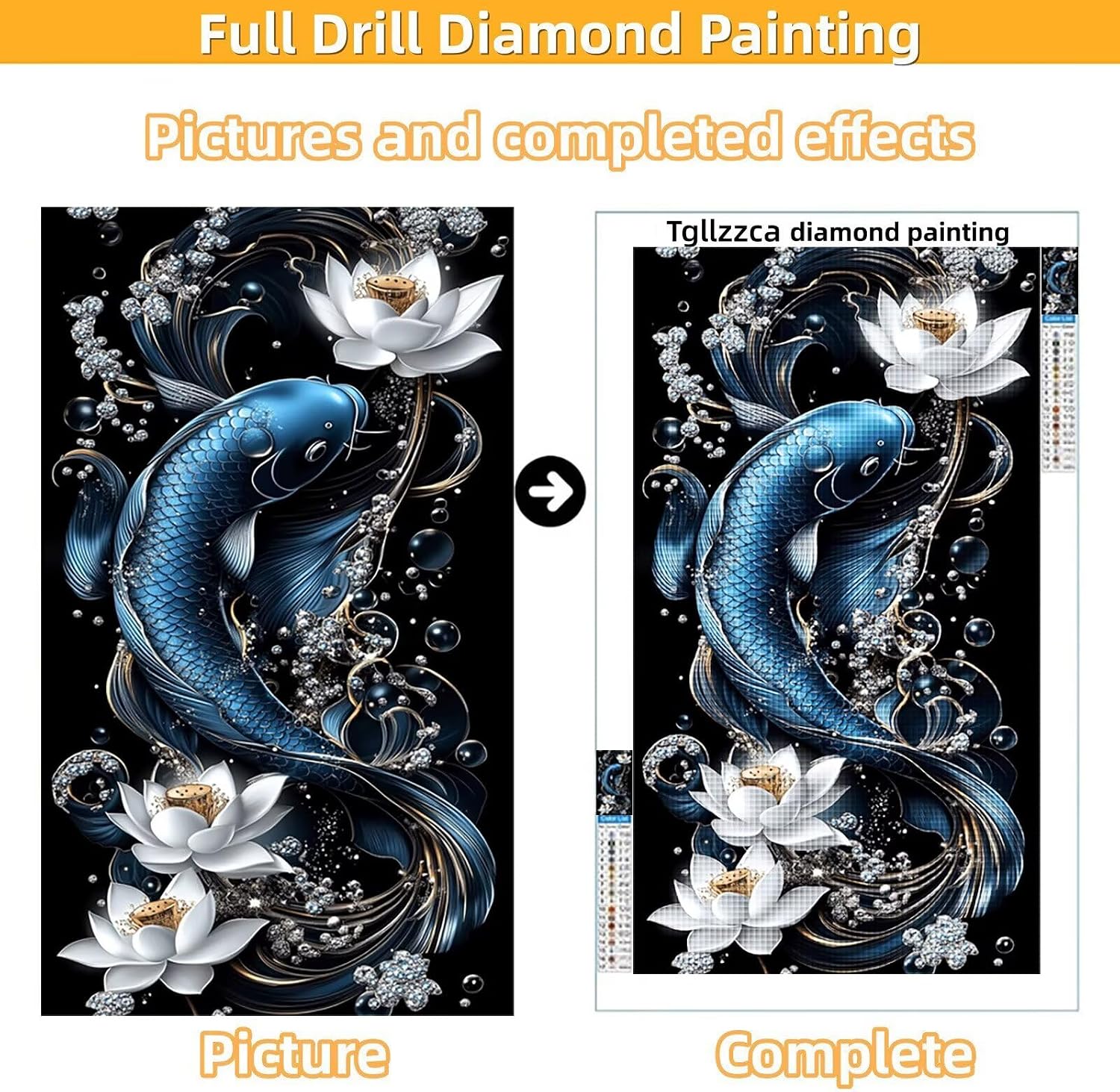 Diamond Art Kits for Adults Fish Diamond Painting Kits, 5D DIY Square Flower Full Drill Dimond Art Paintings Crystal Rhinestones Crafts for Adults for Home Wall Decor, Large Size 40 x 80 Inch,Model930
